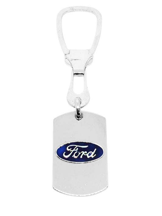 Silver Ford Emblem Keychain on Plate