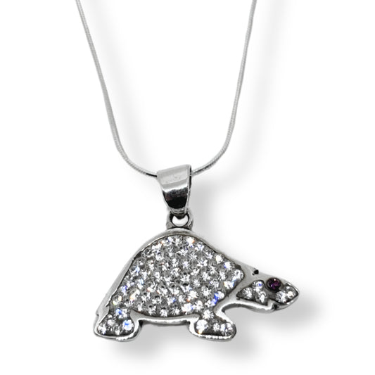 White Sparkle Bezel Turtle Silver Necklace Models IKM