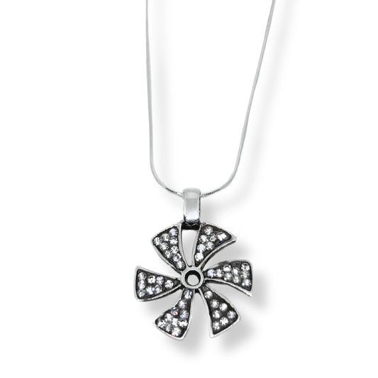 White Sparkle Bezel Wind Rose Silver Women's Necklace IKM