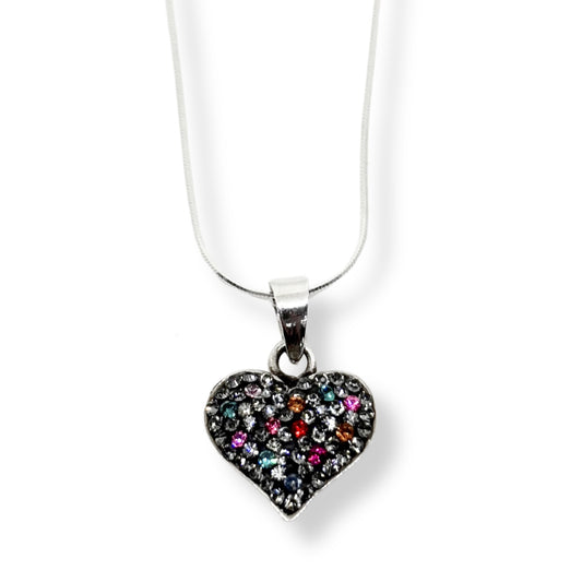 Colorful Sparkle Heart Women's Silver Necklace IKM-Shiny Hearts Collection