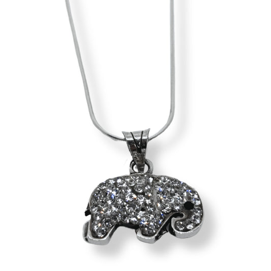 White Sparkle Bezel Elephant Silver Necklace Models IKM