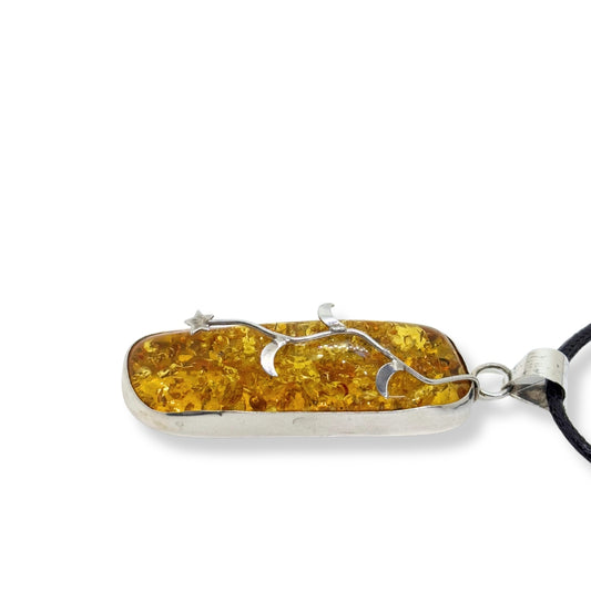 Amber Amber Natural Stone Silver Framed Women's Necklace