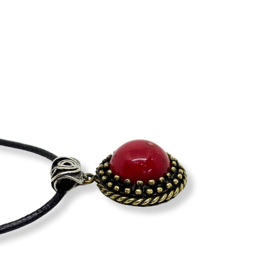 Silver Framed Coral Natural Stone Women's Necklace