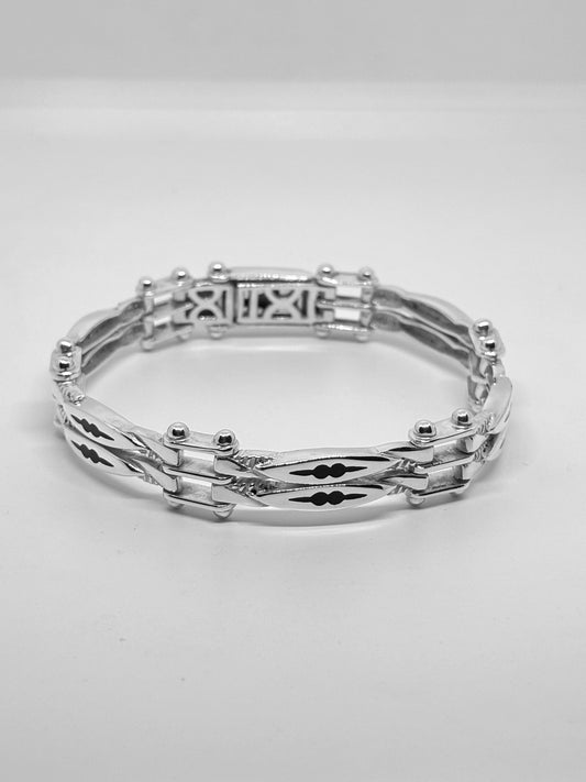 Black Motif Silver Men's Bracelet