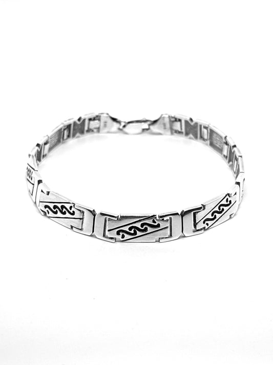 Patterned Silver Men's Bracelet