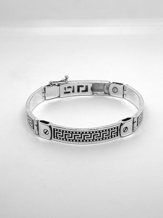 Greek Patterned Achilles Silver Men's Bracelet 