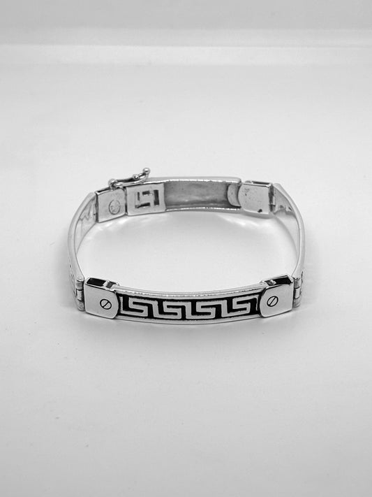 Greek Patterned Achilles II Silver Men's Bracelet