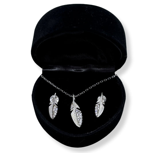 Sparkling Bird Feather Silver Set &amp; Set