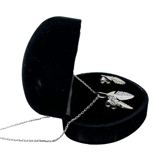 Sparkling Bird Feather Silver Set &amp; Set