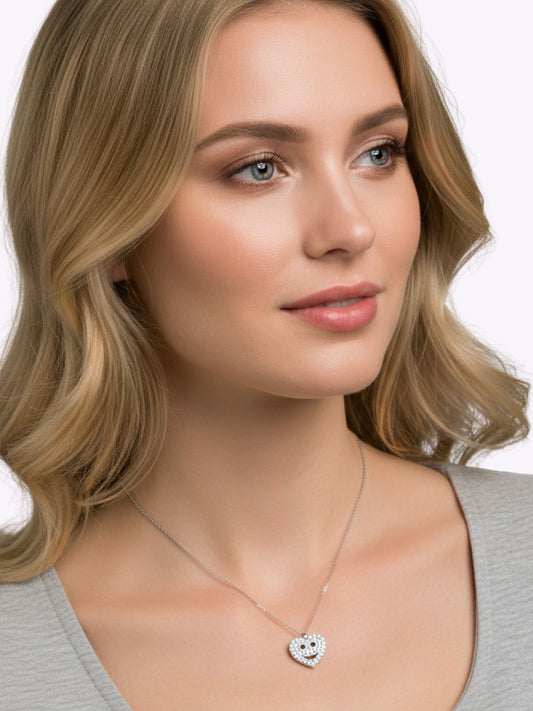 Mini Beyaz Işıltılı Smiley Heart Kalp Hayalet Gümüş Kolye