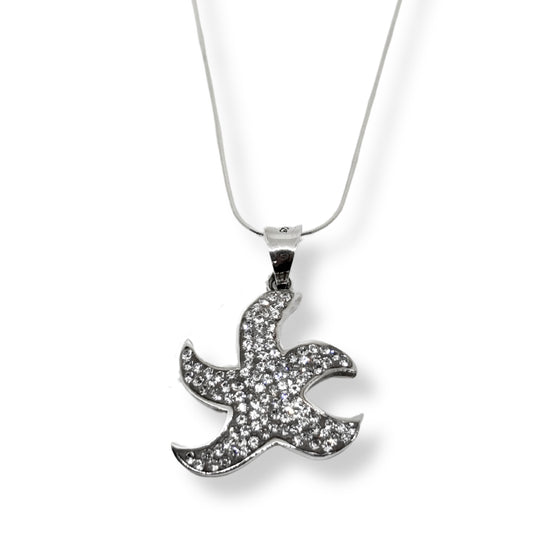 White Sparkle Starfish Silver Women's Necklace IKM