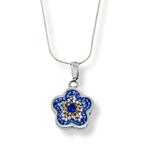 Blue Sparkling Clover Silver Evil Eye Women's Necklace - Blue Protection Collection IKM