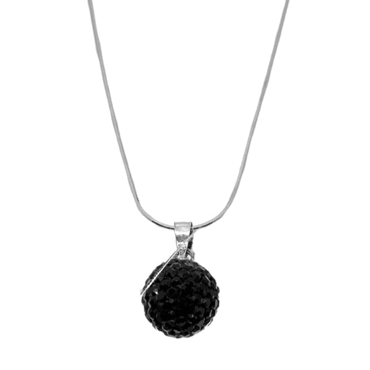 Black Sparkle Ball Women's Silver Necklace IKM