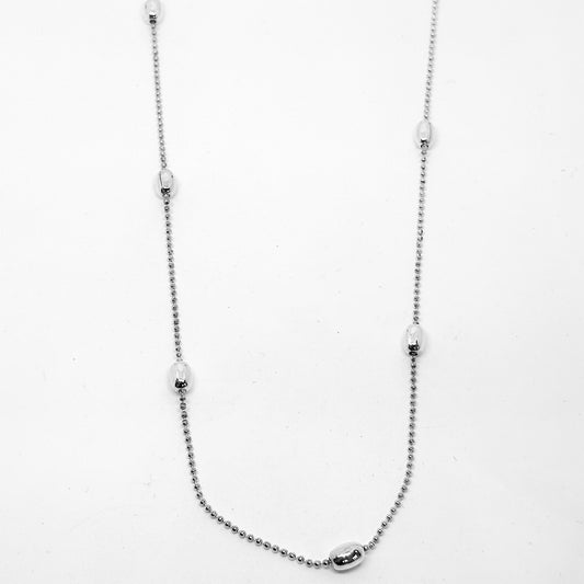 Oval Ball-ball Silver Chain Necklace 47CM