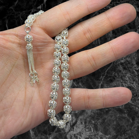 Openwork Shiny Silver Prayer Beads