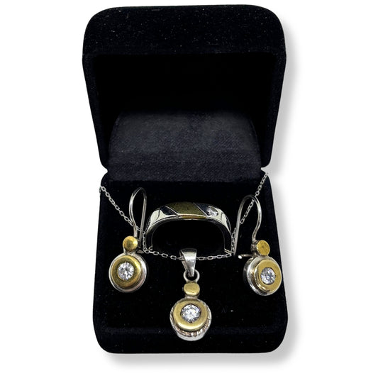 Beyaz Işıltılı Retro Gold Plated Gümüş Set&Takım