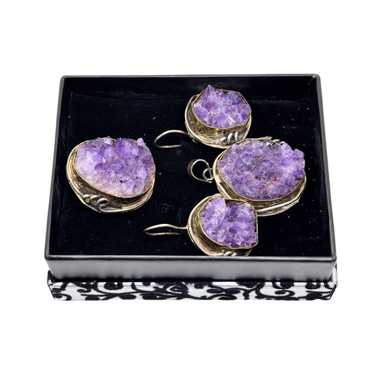 Large Framed Amethyst Sparkle Silver Set &amp; Set