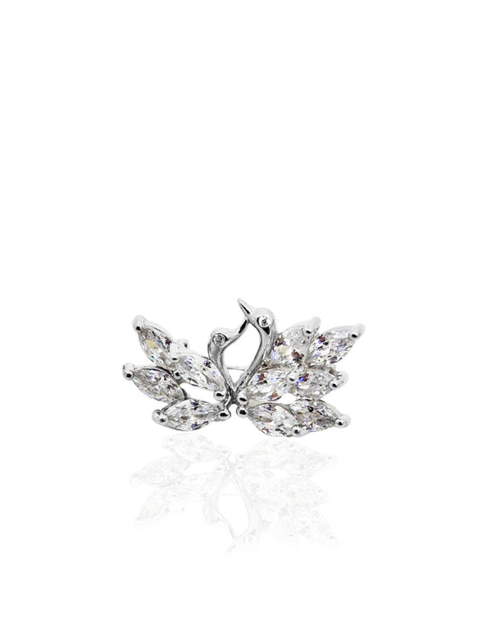 Baget Taşlı Çift Kuğu Gümüş Broş – 2.2x1.2 cm