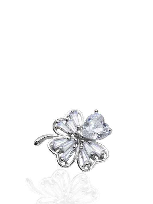Baget Taşlı Yonca Kadın Gümüş Broş Yaka İğnesi 2.5x1.7cm