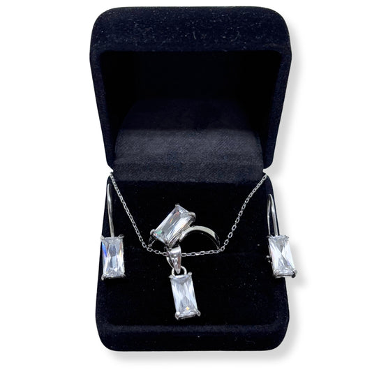 Rectangular Silver Baguette Sparkle Set &amp; Set