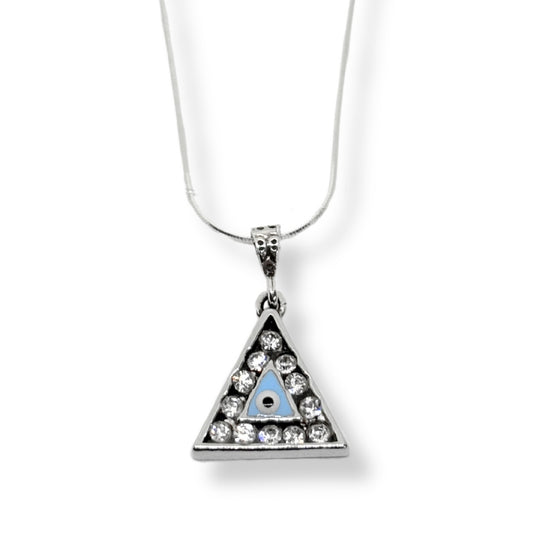 White Sparkling Triangle Evil Eye Silver Necklace