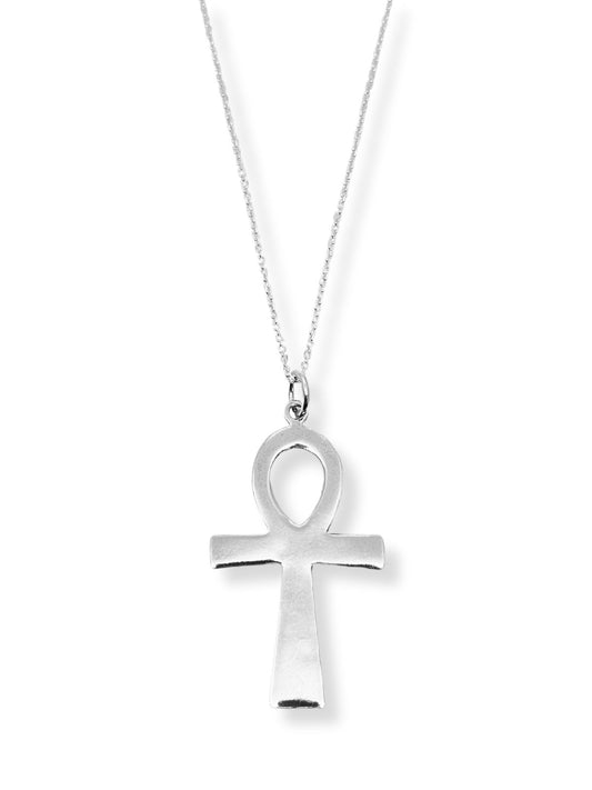 Büyük Düz Ankh Sonsuz Yaşam Anahtarı Gümüş Kolye 2.8x5cm