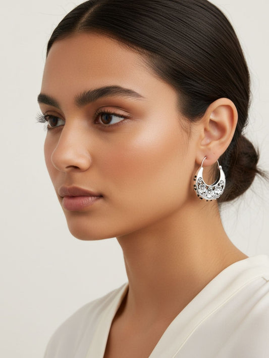 Çiçek Desenli Gümüş Bohça Halka Küpe 3x4 CM - Otantik El İşçiliği [2193485]