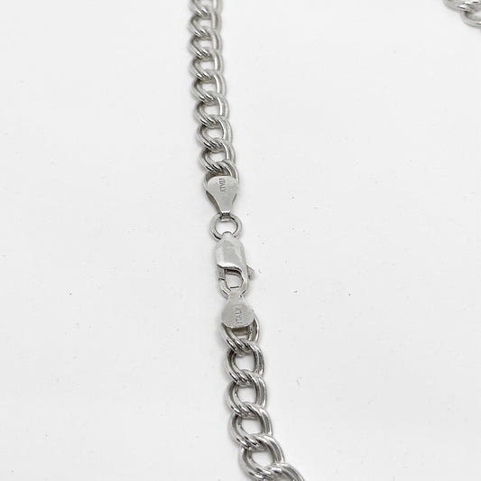 Double Parallel Link Silver Chain Necklace 50CM