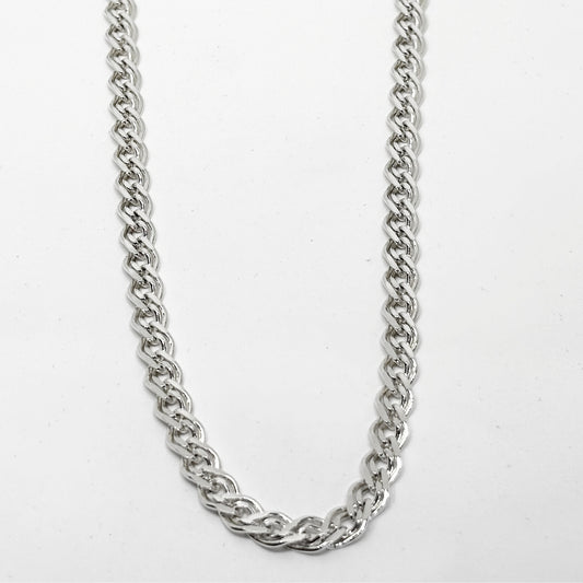 Double Ring Parallel Link Silver Chain Necklace 54CM