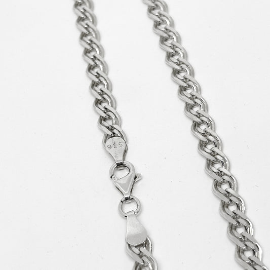 Double Ring Parallel Link Silver Chain Necklace 54CM