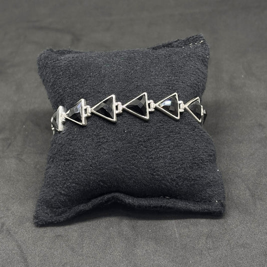 Onyx Stone Triangle Silver Bracelet