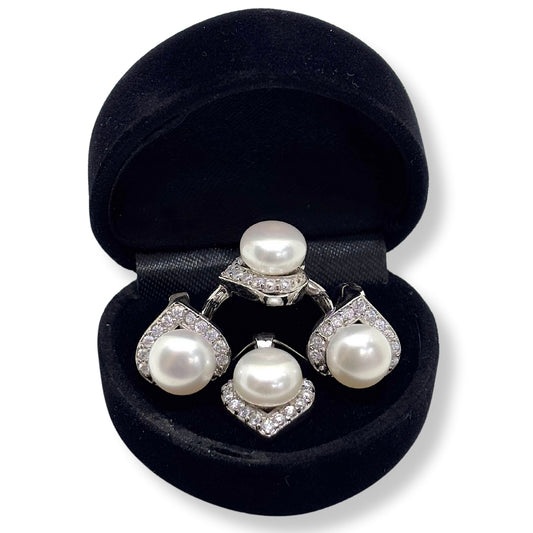 Sparkling Pearl Drop Silver Set &amp; Set