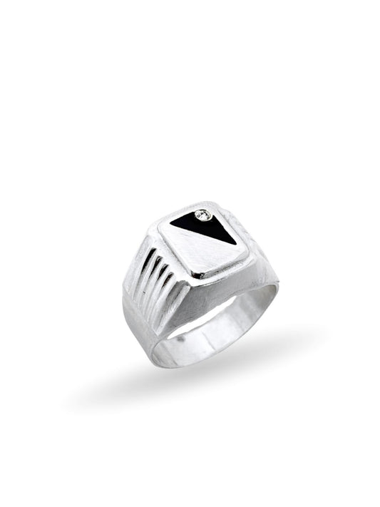 Dikdörtgen Mineli Zirkon Taş Detaylı Gümüş Erkek Yüzük