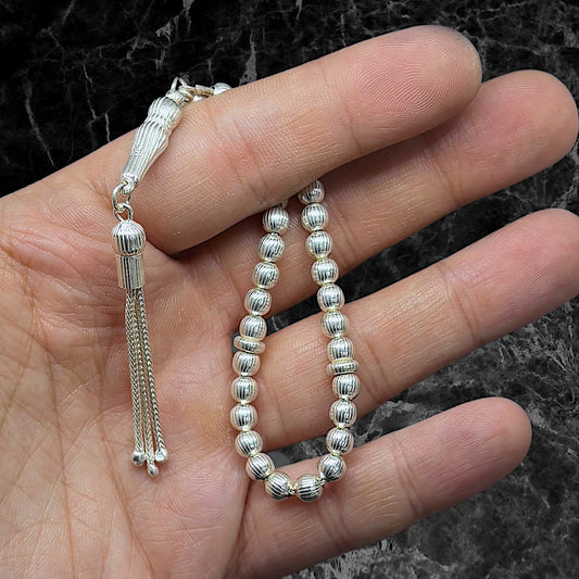 Plain Striped Round Silver Prayer Beads