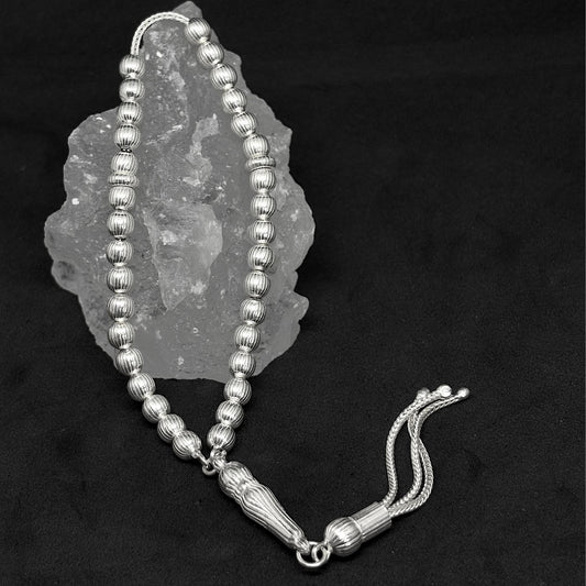 Plain Striped Round Silver Prayer Beads