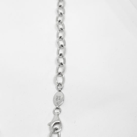 Thin Flat Oval Silver Chain Necklace 55CM