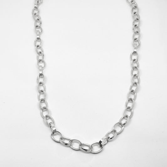 Thin Flat Oval Silver Chain Necklace 55CM