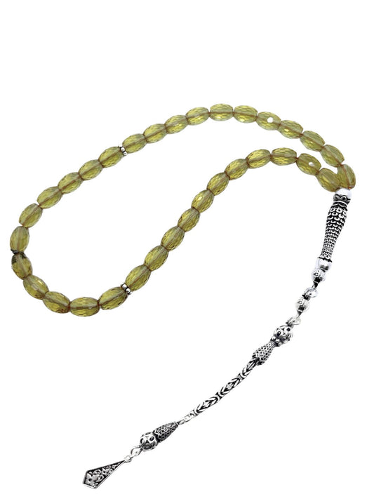 Fasetli Arpa Kesim Zultanit Tesbih Gümüş Püsküllü