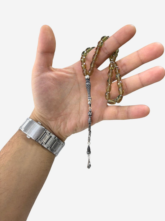 Fasetli Arpa Kesim Zultanit Tesbih Gümüş Püsküllü