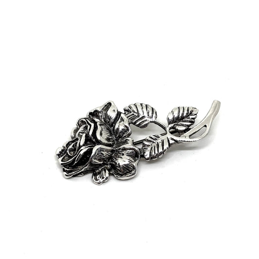 Silver Flower Garden Collection - Silver Rose Brooch Model