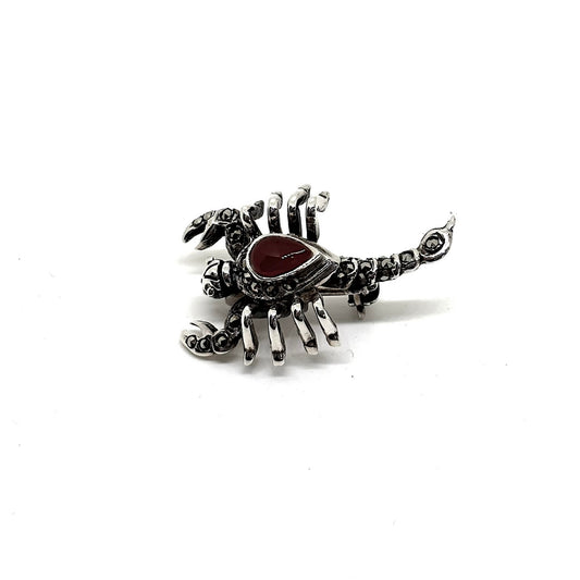 Silver Agate and Marcasite Stone Scorpion Brooch - Nature's Jewels Collection