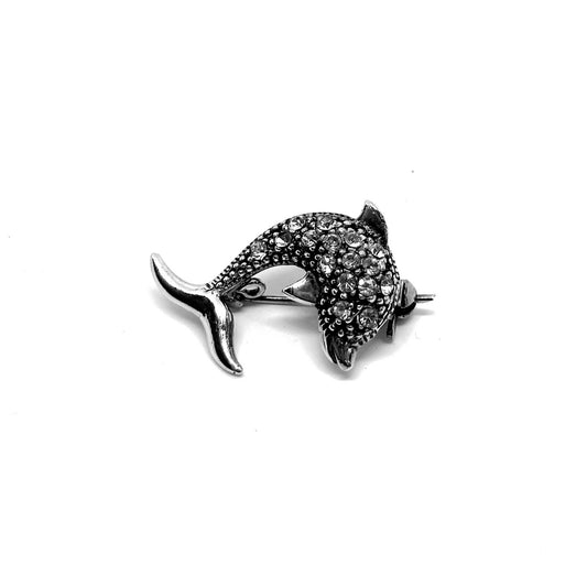 Glittering Dolphin Brooch - White Ocean Series