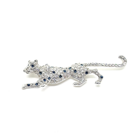 Silver Leopard Brooch Blue Splendor - Nature's Jewels Collection