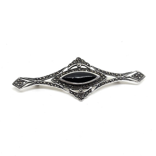 Marcasite Stone Enameled Silver Brooch