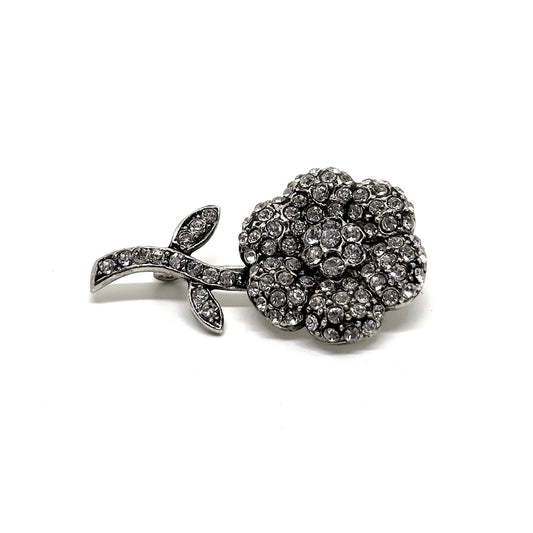 Silver Flower Garden Collection - White Sparkling Silver Flower Brooch