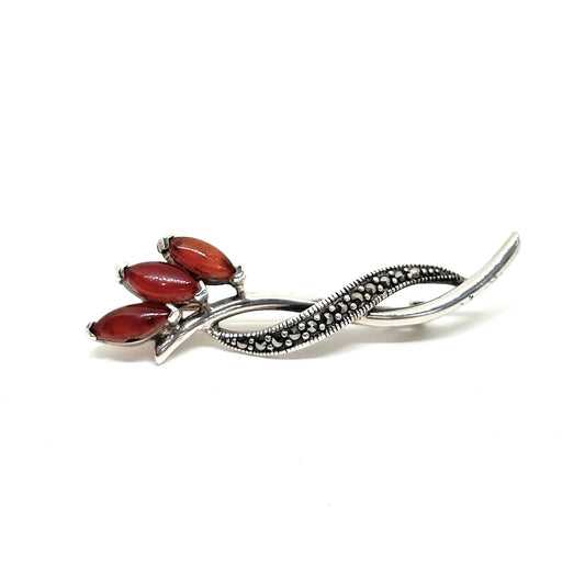 Silver Flower Garden Collection - Agate Stone Silver Flower Brooch