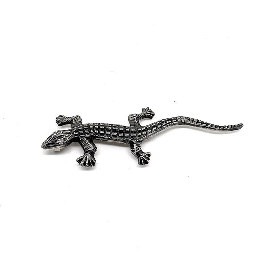 Silver Lizard Brooch with White Sparkling Eyes - Nature's Jewels Collection