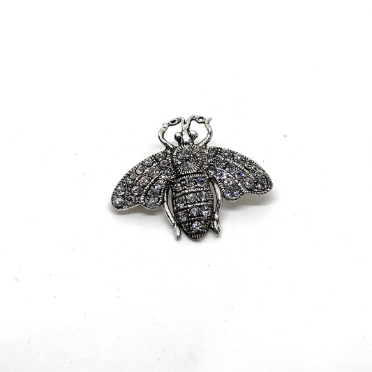 White Sparkling Silver Bee Brooch