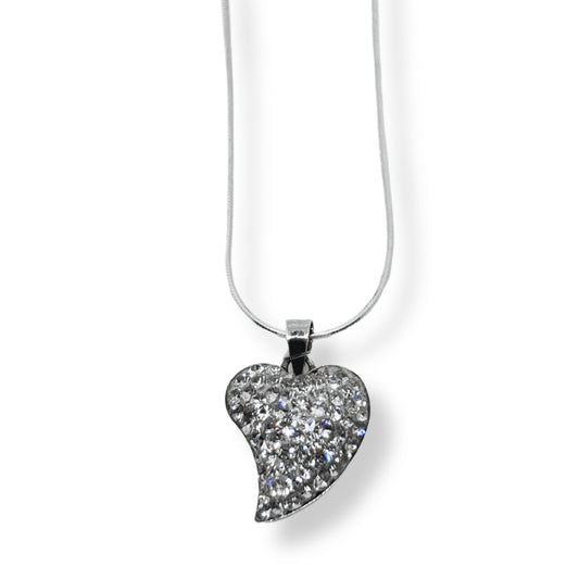 White Sparkle Heart Women's Silver Necklace IKM