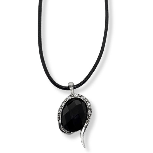 Onyx Natural Stone Silver Women's Necklace